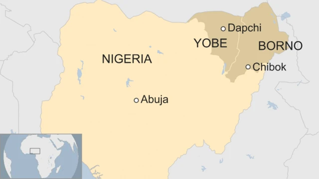 A map showing the location of Dapchi in Nigeria