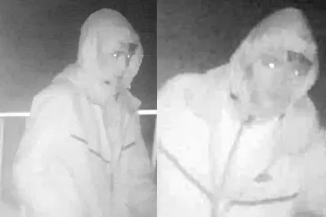 CCTV images of a man in a hooded jacket.