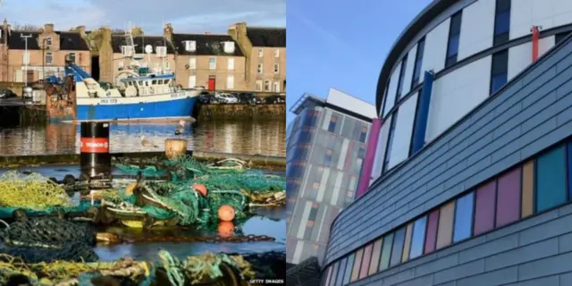 Fishing boat and Royal Hospital for Children