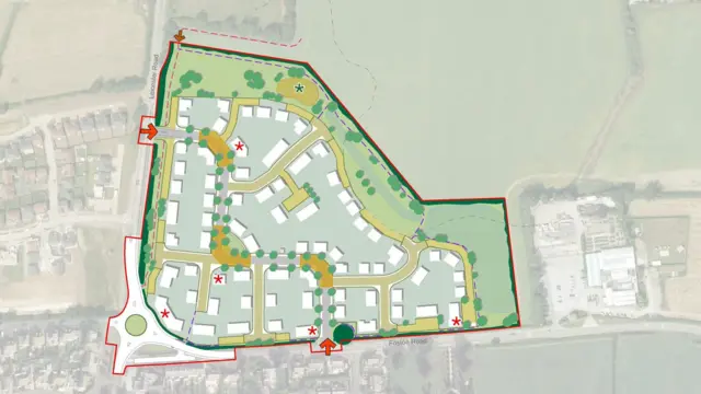 Map showing land adjacent to Leicester Road and Foston Road