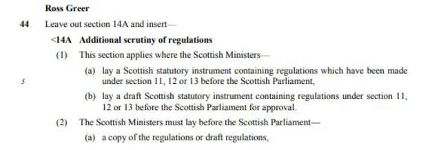 Amendment from Green MSP Ross Greer