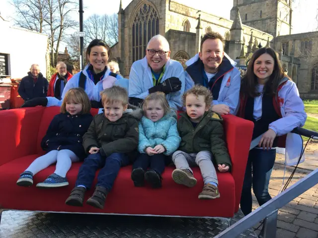 Young visitors to the sofa with Amy, Harry, Paul and Keeley.