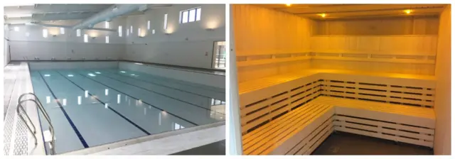 A swimming pool and sauna at Woodford Leisure Center.