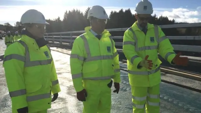 Economy Secretary Keith Brown (centre) visited the bypass site in February