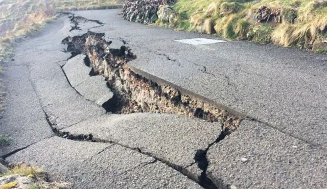 Cracks in cliff-top path