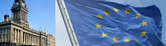 Leeds town hall and eu flag