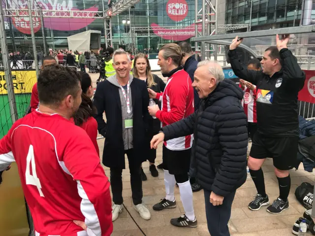 Gary Lineker and Peter Reid with the Allstars
