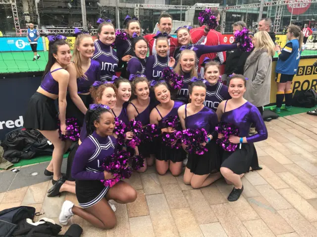 Harry Judd with the Manchester University Cheerleaders