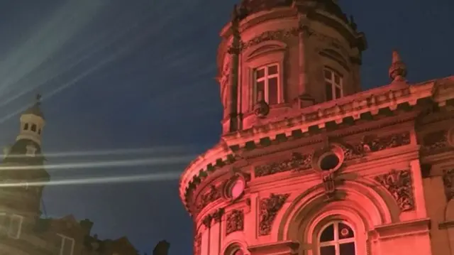 Hull Maritime Museum bathed in orange light