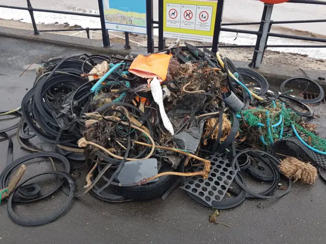 Debris washed up on Bridlington beach