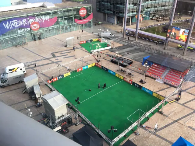 5-live-a-side pitch in MediaCity piazza on Sport Relief day