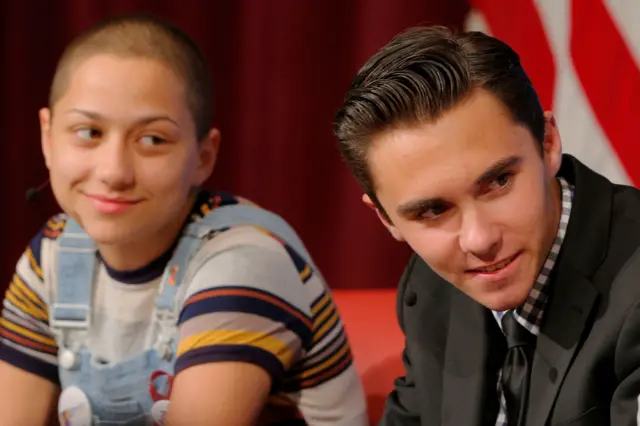 Emma Gonzalez (L) and David Hogg, survivors of the February mass shooting at the Marjory Stoneman Douglas High School