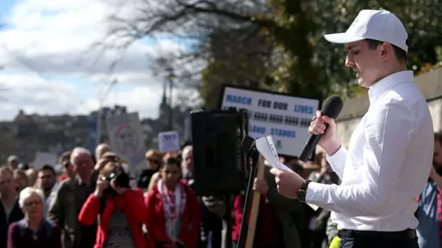 Jack Crozier, who lost his sister in the Dunblane shooting, speaking in Edinburgh