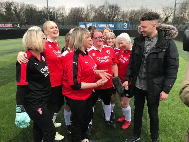 Crawley Old Girls chatting with Nick Bright at the FA People's Cup