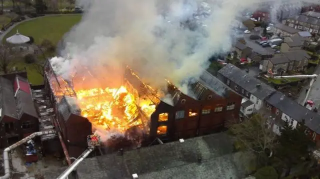 The fire caused a partial collapse of Proofings Mill in Littleborough