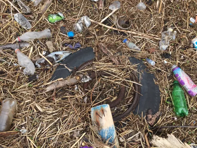 Rubbish on the beach at Hale Village