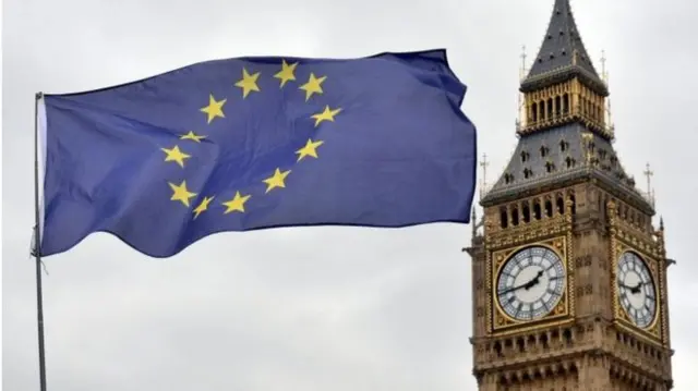 European flag and the Houses of Parliament