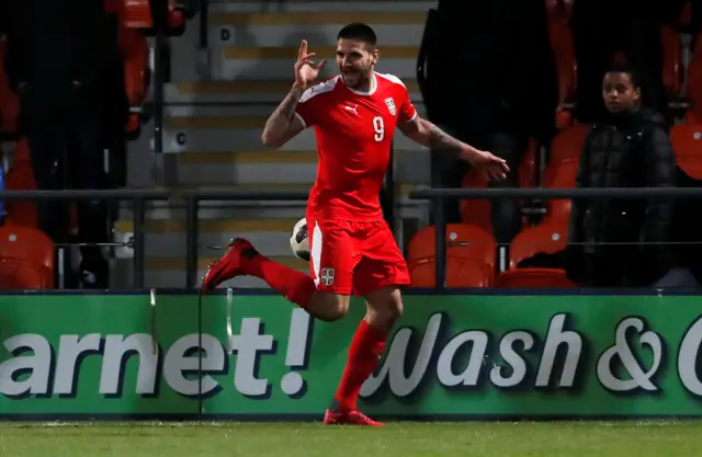 Aleksandar Mitrovic celebrates