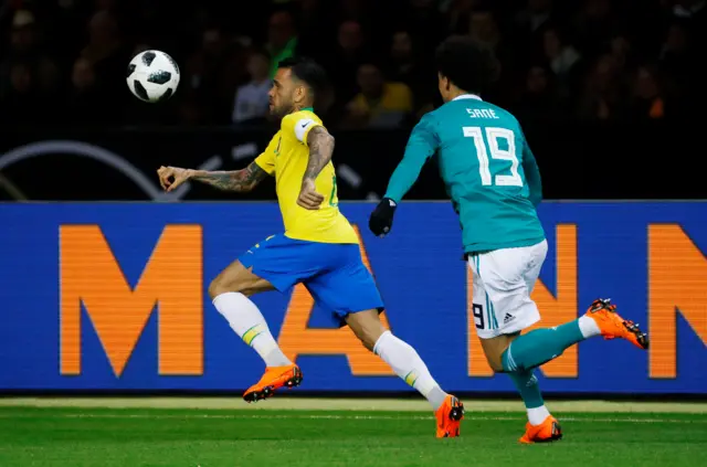 Brazil's Alves down the right