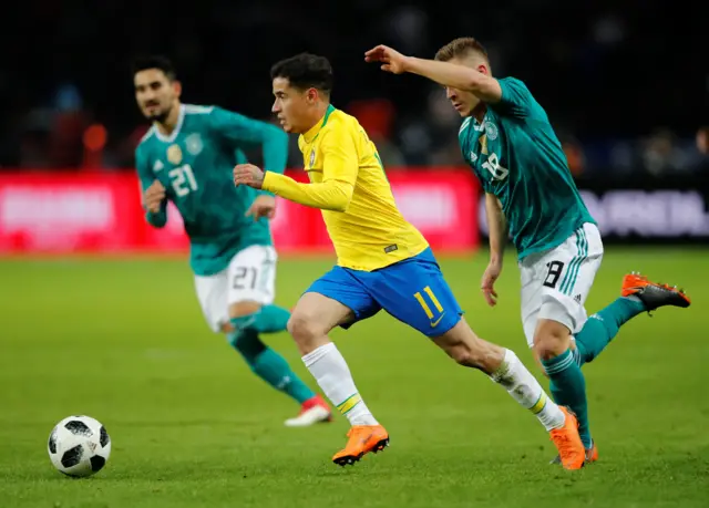 Brazil's Phillipe Coutinho goes at Germany again