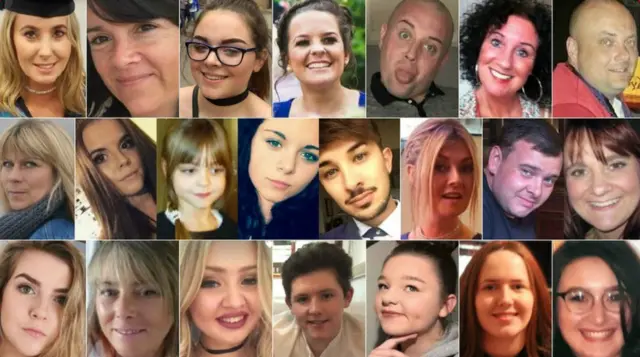 Top (left to right): Lisa Lees, Alison Howe, Georgina Callender, Kelly Brewster, John Atkinson, Jane Tweddle, Marcin Klis - Middle (left to right): Angelika Klis, Courtney Boyle, Saffie Roussos, Olivia Campbell-Hardy, Martyn Hett, Michelle Kiss, Philip Tron, Elaine McIver - Bottom (left to right): Eilidh MacLeod, Wendy Fawell, Chloe Rutherford, Liam Allen-Curry, Sorrell Leczkowski, Megan Hurley, Nell Jones