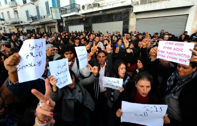 Pro-democracy protests in Tunisia, in January 2011