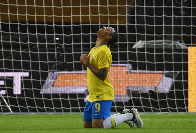 Jesus on his knees during Brazil's friendly against Germany