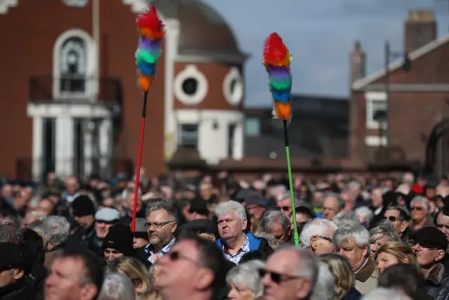 Tickling sticks at Sir Ken Dodd's funeral