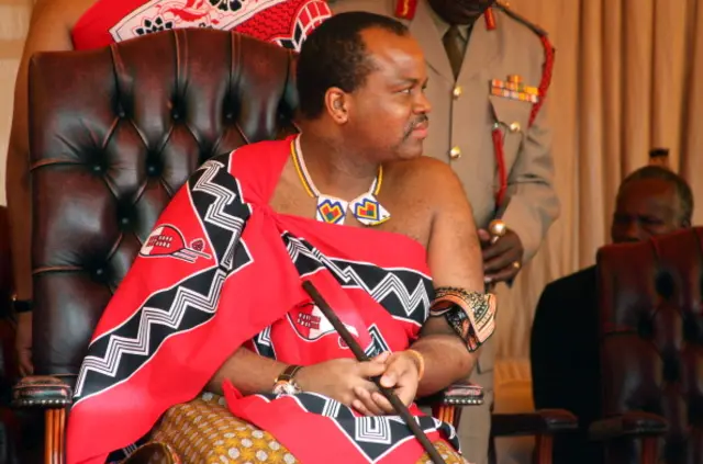 Swaziland's King Mswati III attends the launch of a campaign calling for his male subjects to get circumcised to curb the spread of HIV infection, on July 15, 2011, in Mankayane