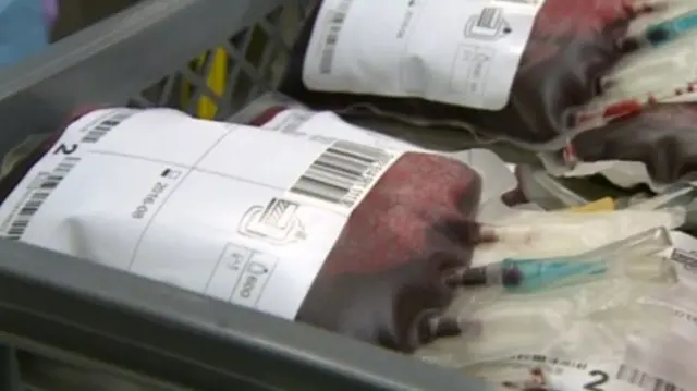 Packets of donated blood