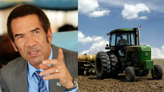 A composite image of President Ian Khama and a tractor