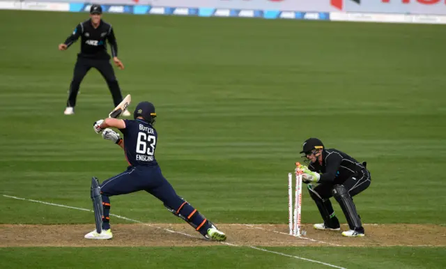 Jos Buttler is caught behind