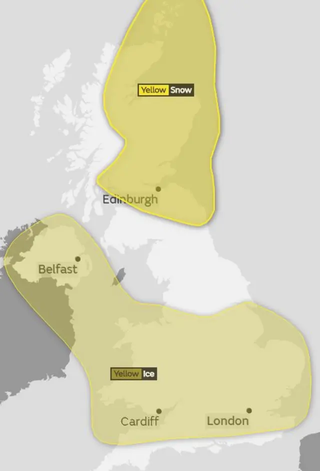 Map of yellow warnings