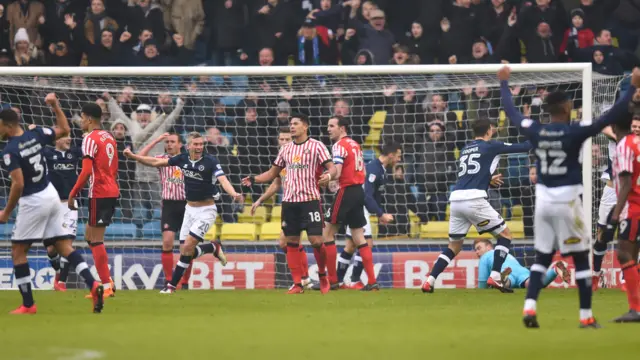 Millwall celebrate a goal against Sunderland