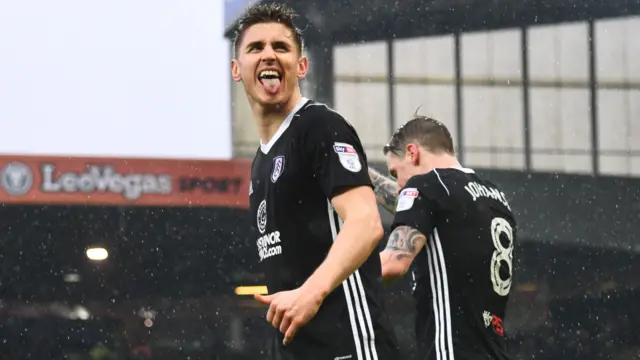 Tom Cairney savours the moment after scoring for Fulham against Norwich City at Carrow Road