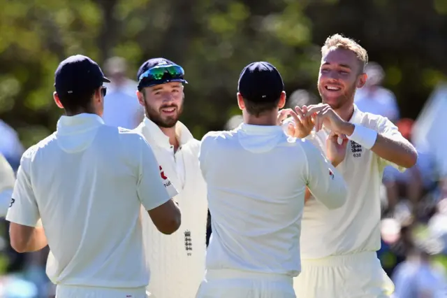 Stuart Broad celebrates the dismissal of Ross Taylor