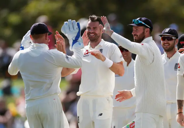 James Anderson celebrates the dismissal of Kane Williamson