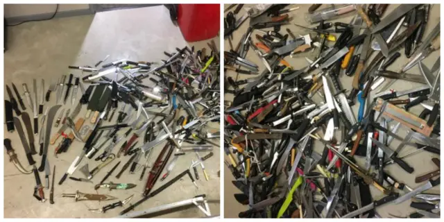 Hundreds of knives scattered on the floor.