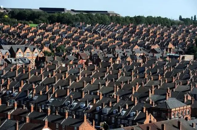 Aerial view of houses.