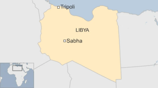 A map of Libya showing the location of the city of Sabha