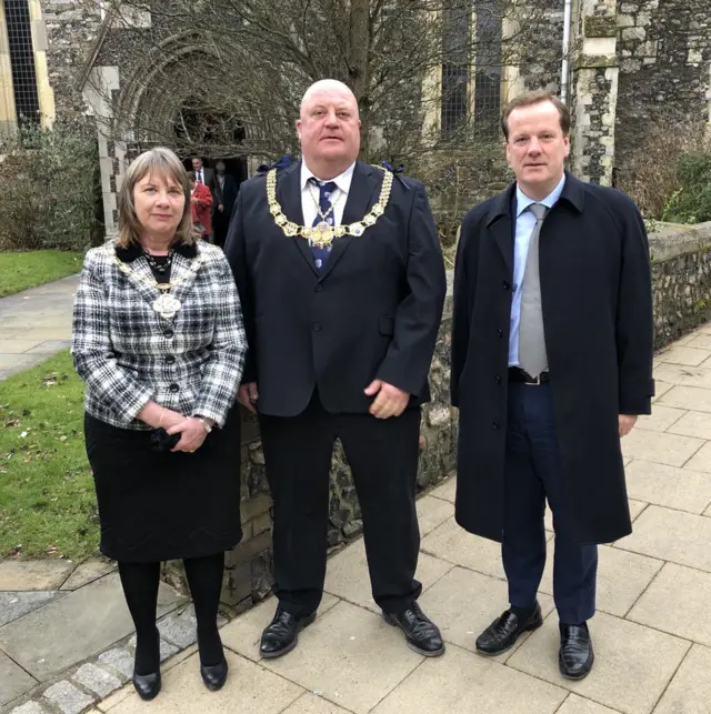 Dover District Council chairman Cllr Sue Chandler, Dover Town Mayor Cllr Neil Rix and Dover MP Charlie Elphicke