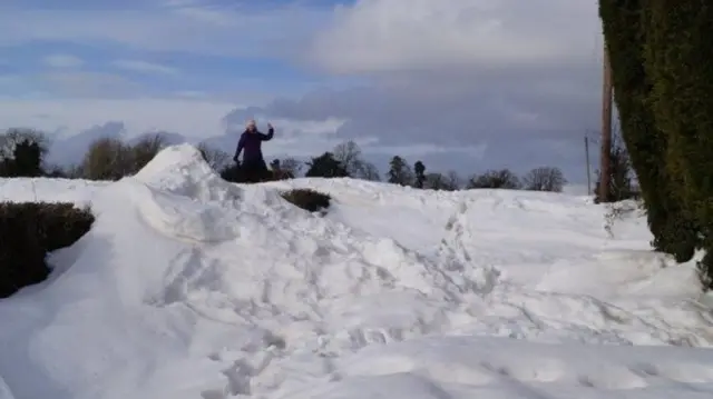 Hegdon Hill, Herefordshire was still covered in snow on Monday