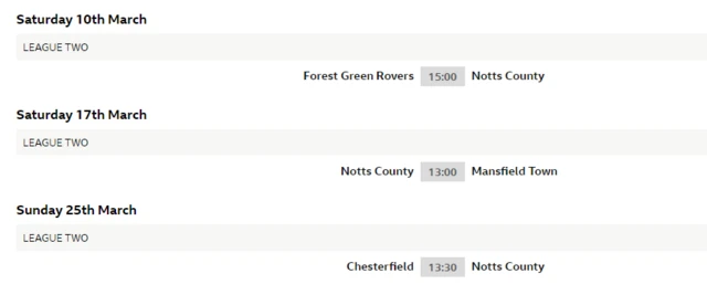 Notts County fixtures