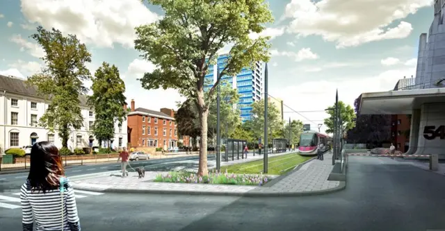 Artist's impression of the Midland Metro terminus at Hagley Road