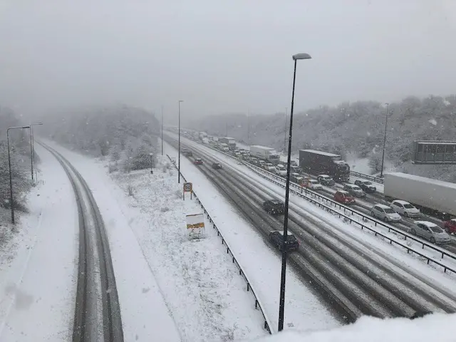 Snowy motorway at Stourton