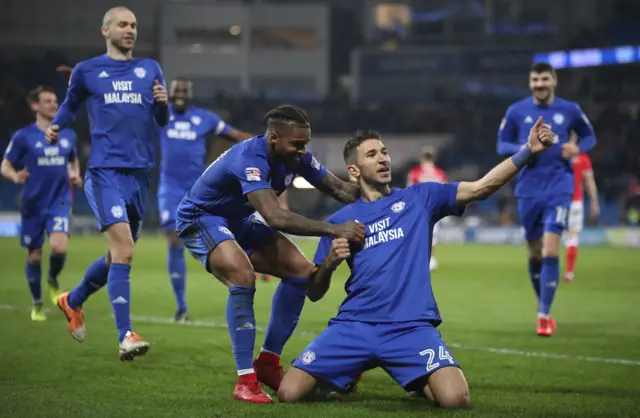 Cardiff celebrate a goal