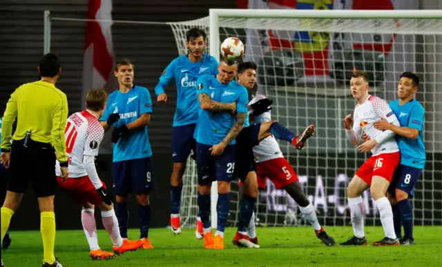 Emil Forsberg of RB Leipzig hits the post