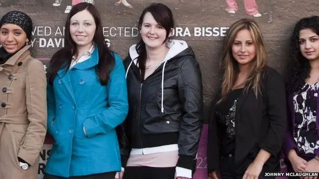 Left to right: Glasgow girls Amal Azzudin, Emma Clifford, Jennifer McCarron, Agnesa Murselaj and Roza Salih