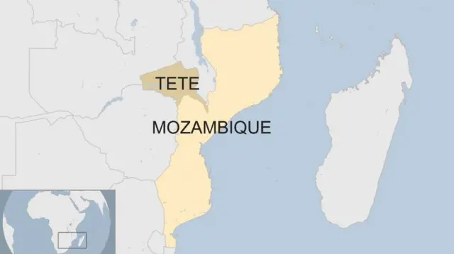 Map of Mozambique showing the location of Tete province