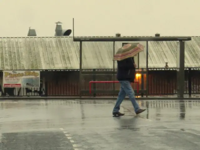 Man with umbrella in Bridlington